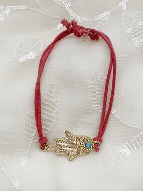 Gold Hamsa Hand Bracelet Red Cord Evil Eye Protection Adjustable Boho Jewelry